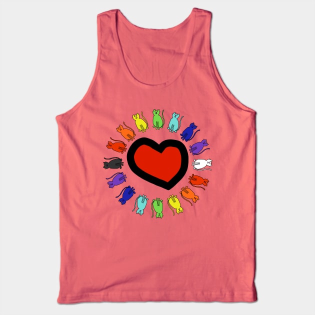 Rainbow Cats Circle Heart Valentines Day Tank Top by ellenhenryart